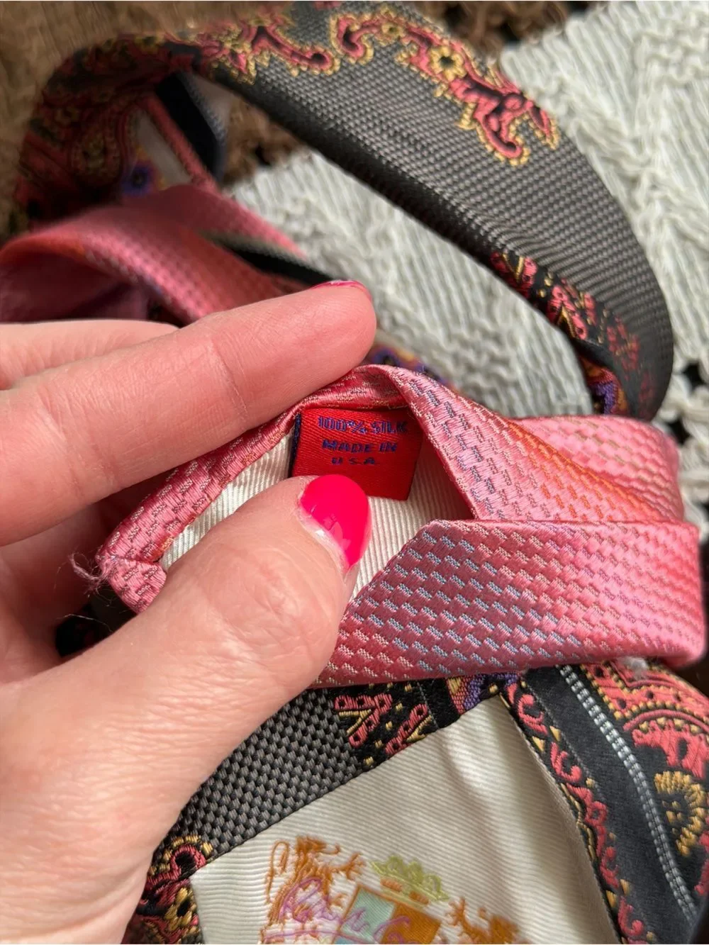Robert Graham Men’s Grey & Peach Paisley Silk Neck Tie